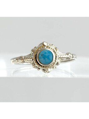 Turquoise Accented Southwest Style Sterling Silver 925 Vintage Ring - sz 6.5